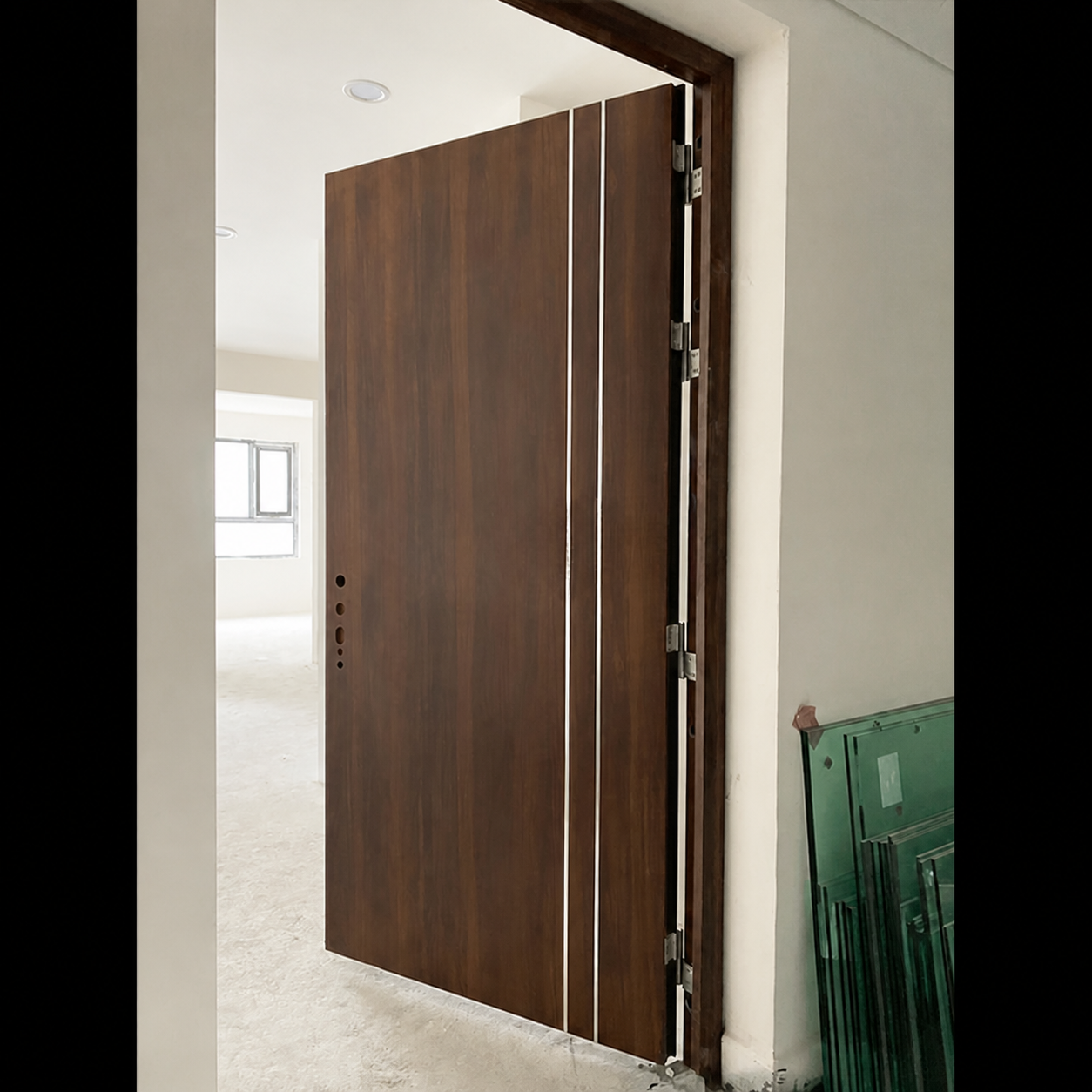 Cửa thép vân gỗ chống cháy EI70 một cánh cho căn hộ