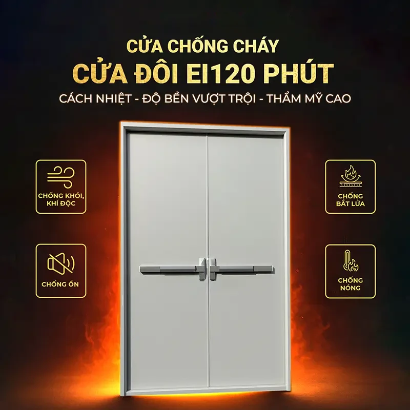 Cửa chống cháy EI120 hai cánh sơn tĩnh điện xám RAL7035