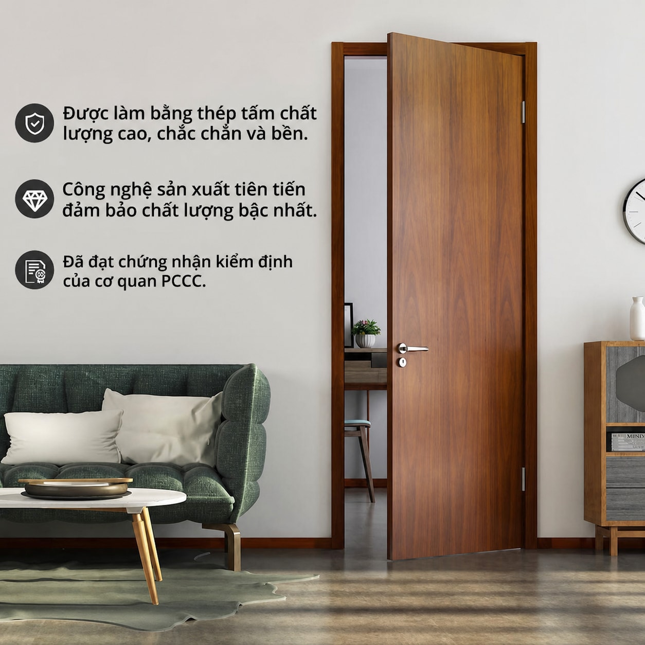 Ảnh 2 — Cửa thép vân gỗ chống cháy EI70 một cánh