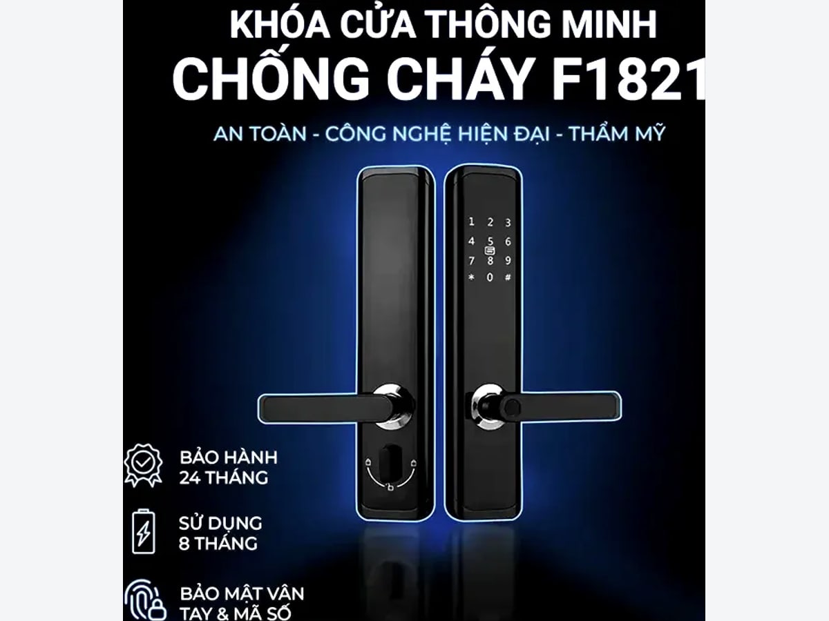 Khoá thông minh vân tay F1821 lắp trên cửa chống cháy EI70