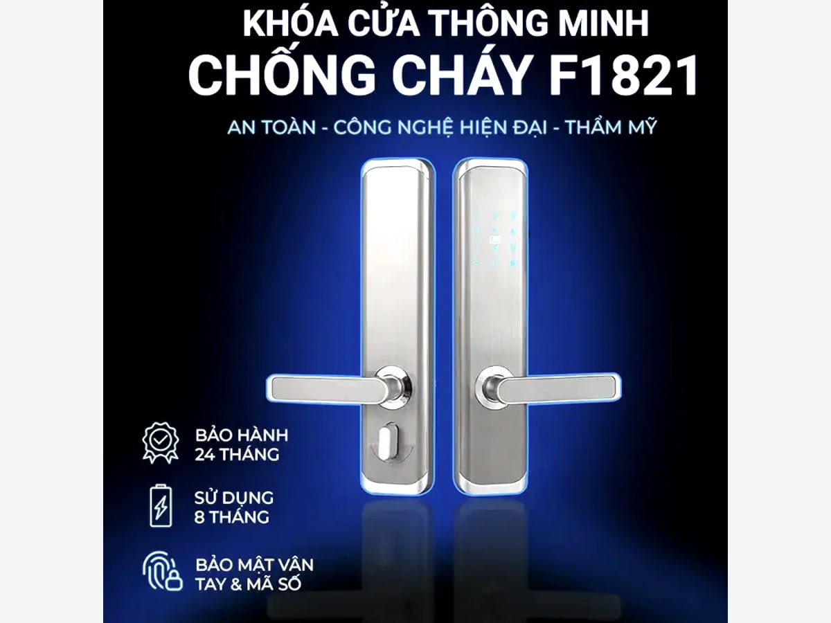 Khoá thông minh vân tay F1821 lắp trên cửa chống cháy EI70