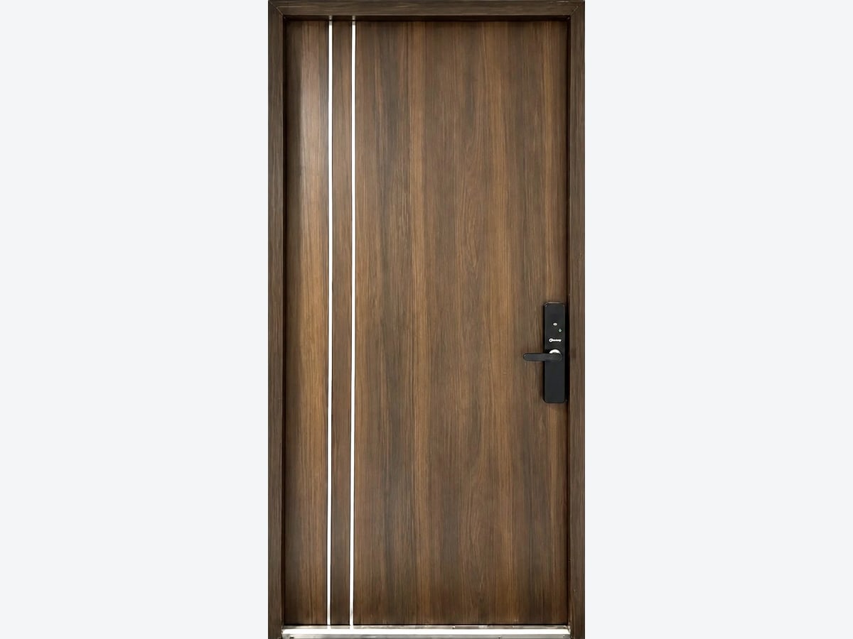 Cửa vân gỗ chống cháy EI120 một cánh bề mặt thép phủ vân gỗ