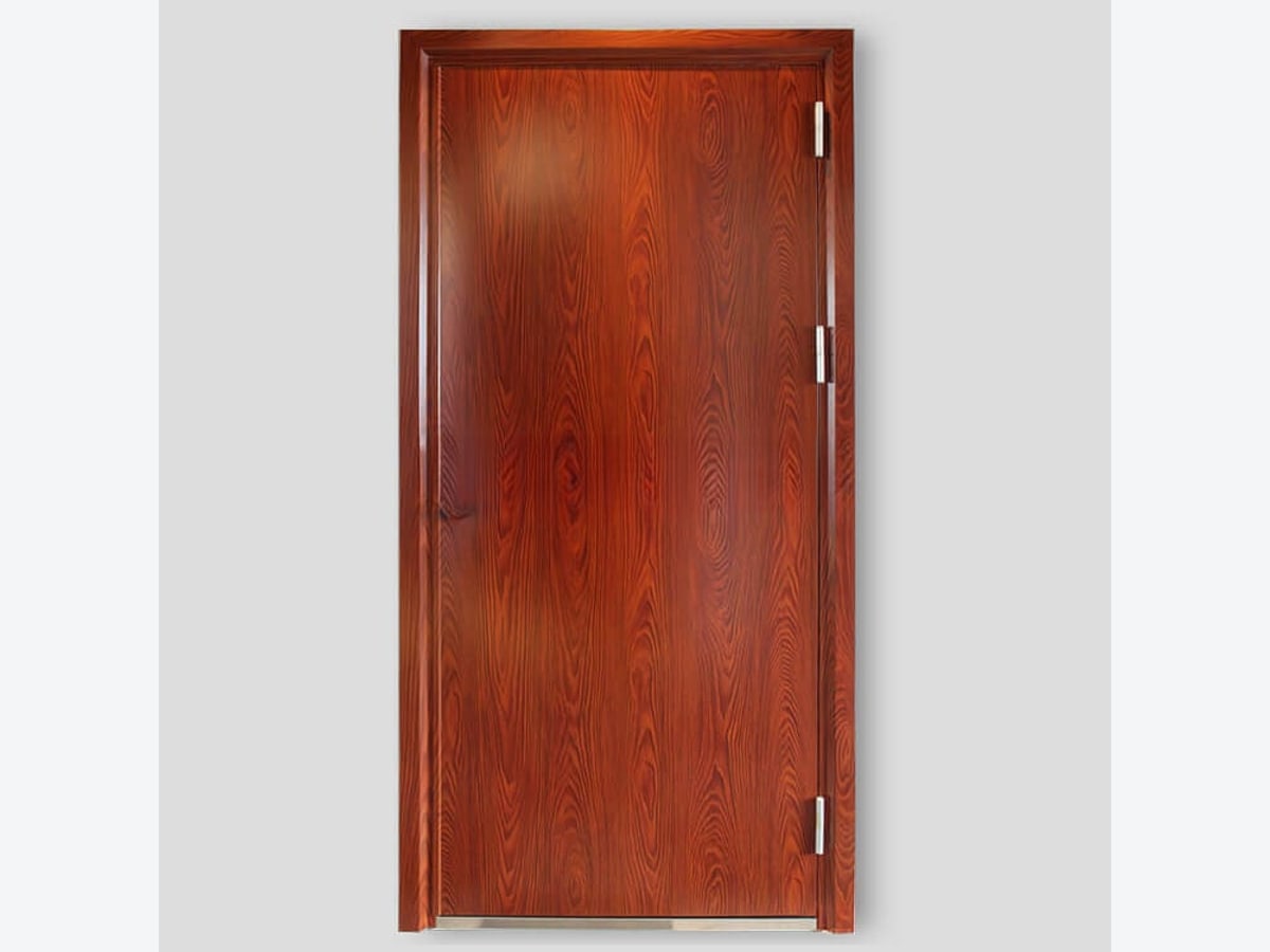 Cửa thép vân gỗ chống cháy EI70 một cánh cho căn hộ
