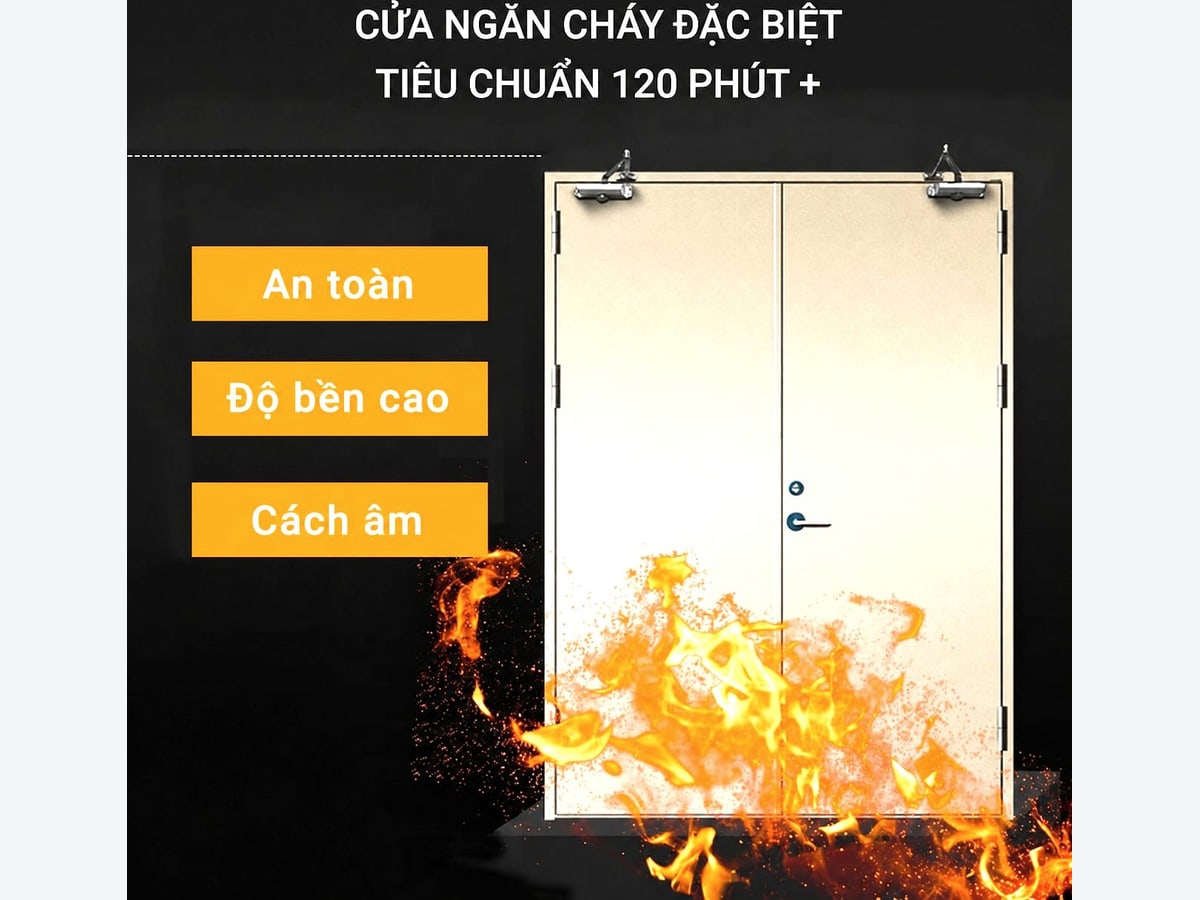 Cửa chống cháy đặc chủng trên 120 phút hai cánh màu xám