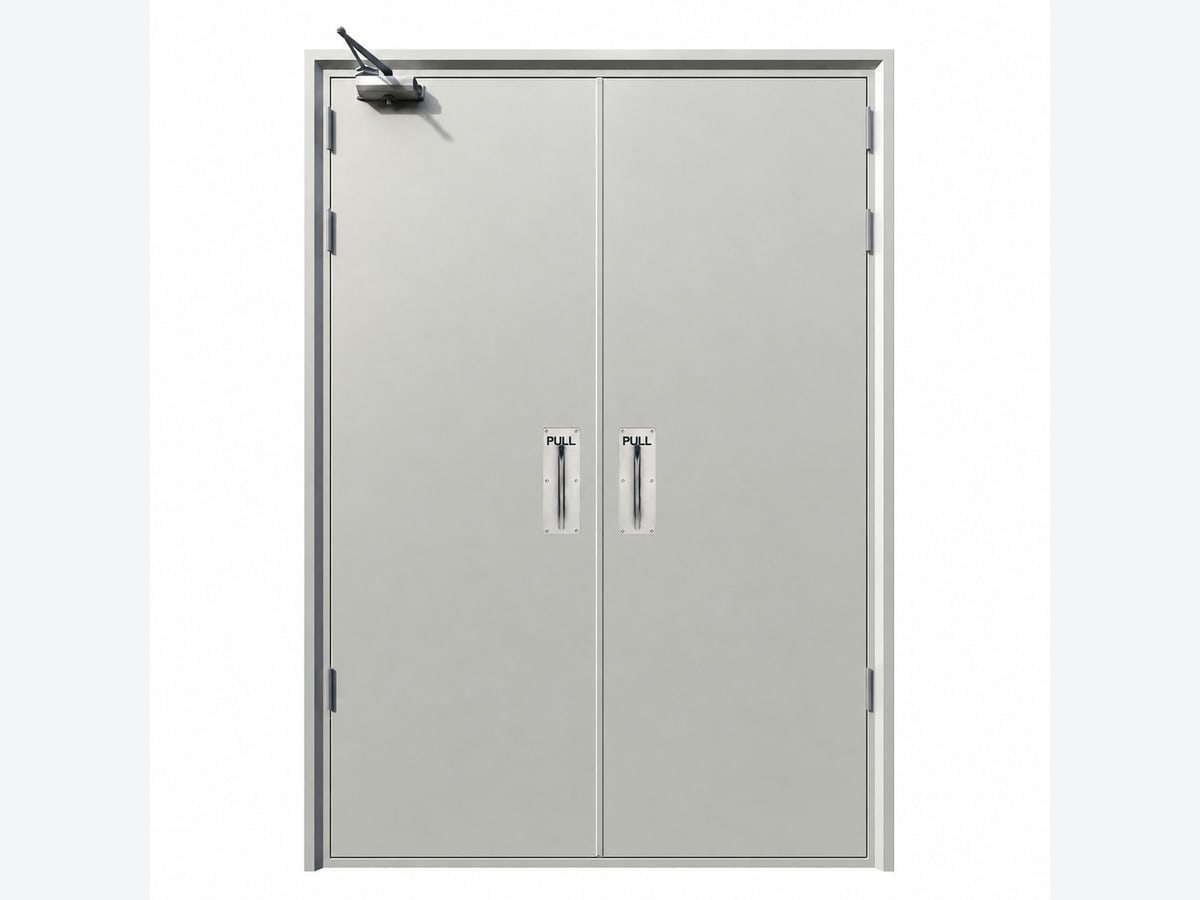 Cửa chống cháy EI90 2 cánh sơn tĩnh điện tại lối thoát nạn kho xưởng