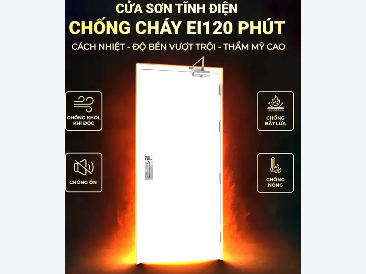 Cửa chống cháy EI120 một cánh sơn tĩnh điện xám RAL7035