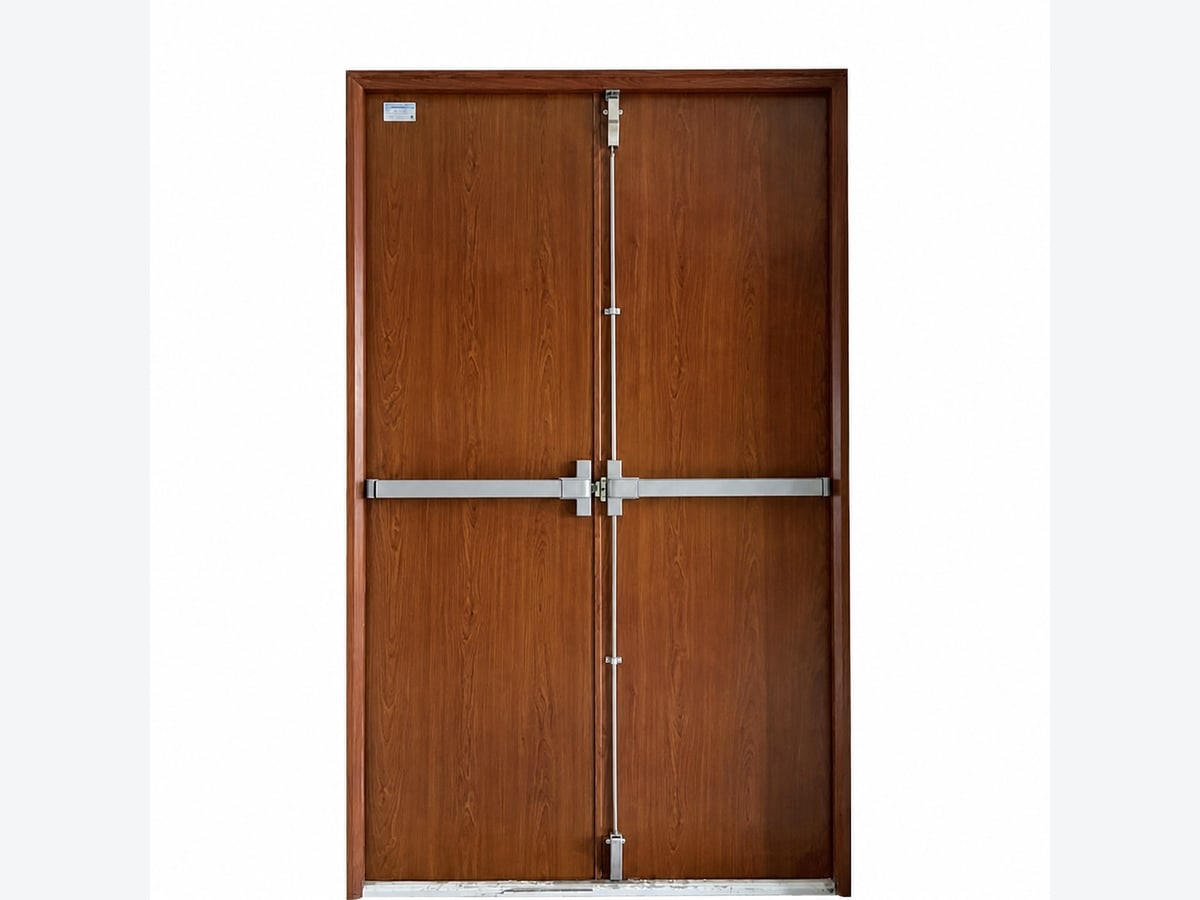 Cửa thép vân gỗ chống cháy EI70 hai cánh cho cửa chính rộng